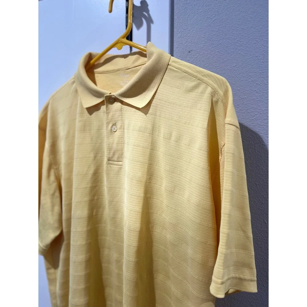 Marc Edwards Mens XL Yellow Textured Stripe Short Sleeve Polo Shirt - Picture 2 of 4